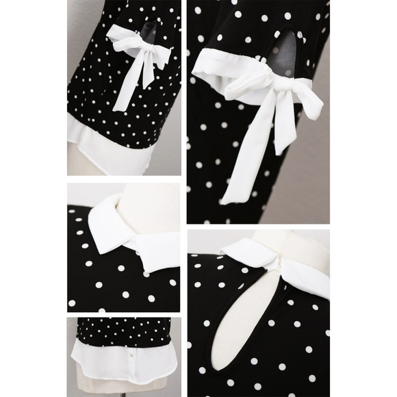 Polka Dots Peterpan Collar Bow Cuffs Layered Top - Picture 5 of 8